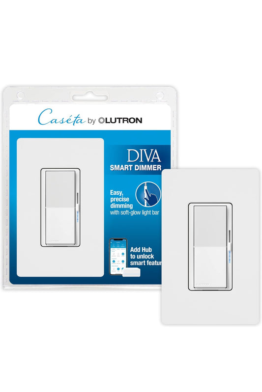 Lutron Caseta Smart Lighting Diva Smart Dimmer Switch w/ Wall Plate for LED Bulbs,, Works w/ Alexa, Apple Homekit, Google Home (Hub Required), 150W Single-Pole/3-Way, DVRFW-6L-WH-A, White