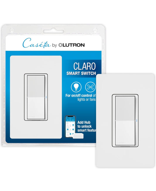 Lutron Caseta Smart Lighting Claro Smart Switch w/ Wall Plate for Light Bulbs and Fans, Works w/ Alexa, Apple Homekit, Google Home (Hub Required), Neutral Required, 3-Way, DVRFW-5NS-WH-A, White