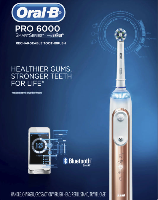 Oral-B Pro 6000 SmartSeries Power Rechargeable Electric Toothbrush Powered by Braun. (Rose gold)