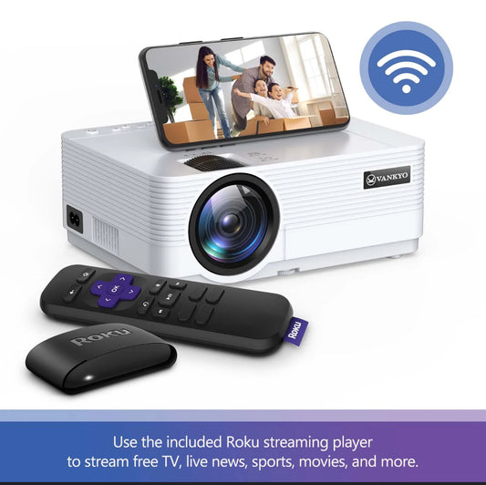 VANKYO Leisure 470 HD Mini Wifi Projector with Roku Express Streaming Player, 30000 Hrs LED Life, 200'' Display Screen for Home Theater & Outdoor Movies.