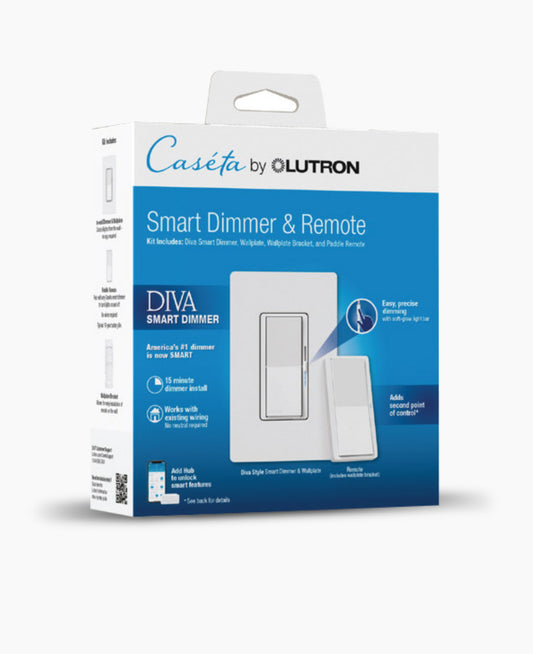 Lutron Diva Smart Dimmer Switch 3-Way Kit with Pico Paddle Remote and Wire Label Stickers | Compatible with Alexa, Apple Home, and The Google Assistant (Hub Required) | DVRF-PKG1D-WH | White